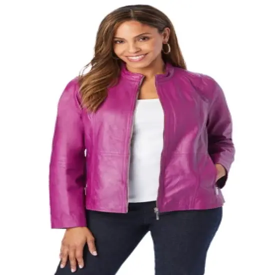 Jessica London Women&rsquo;s Plus Size Zip Front Leather Jacket image {8}