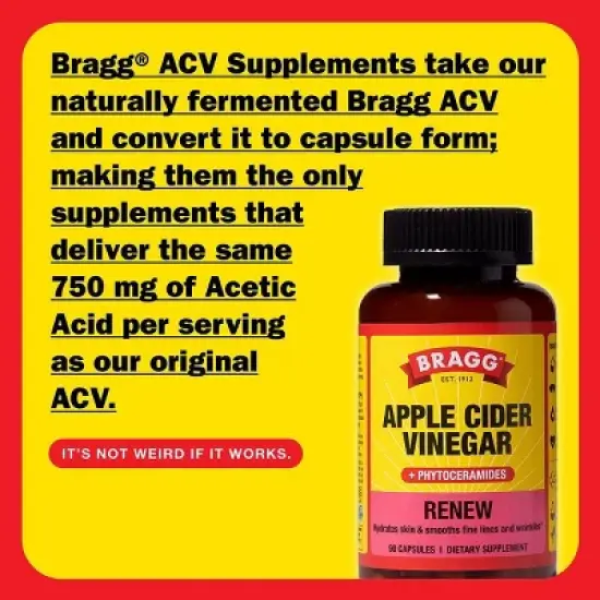 Bragg Apple Cider Vinegar Renew Vegan Dietary Supplement Capsules - 90ct image {4}