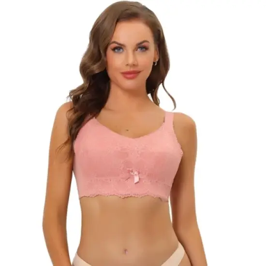 Allegra K Women's Wirefree Longline Hem Wide Straps Padded Full Coverage Lace Minimizer Bra image {6}