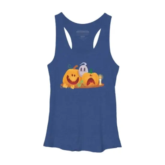 Women's Design By Humans Halloween Cartoon Pumpkins And Ghost By VectorVillain Racerback Tank Top image {9}