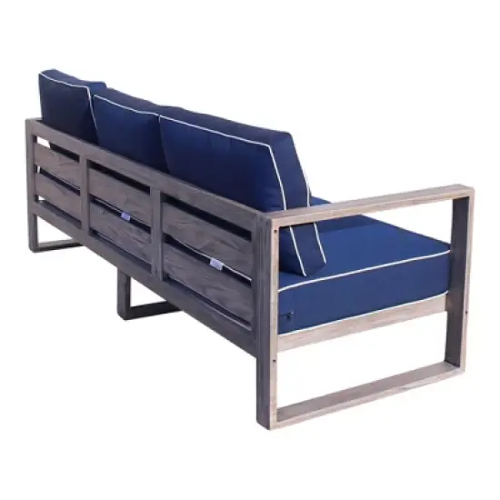 Courtyard Casual Driftwood Gray Teak Modern North Shore Outdoor Three Seater Sofa with Cushions image {8}