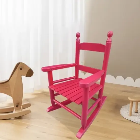 Yinvani Red Children's Solid Wood Rocking Chair image {3}