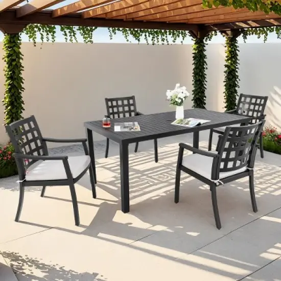 5 Piece Classic Aluminum Outdoor Patio Dining Set,Aluminum Dining Table and 4 Arm Chairs Set,Weather-Resistant Garden with Cushions-Coolbibila image {7}