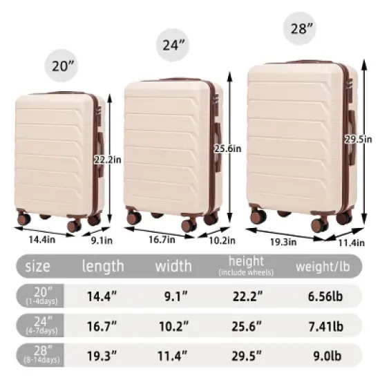 Lyngins 3-Piece Stylish Vertical Stripe Family Hardside Luggage Set &ndash; 20" Carry on Luggage, 24" & 28" Suitcases, Waterproof Anti-Scratch ABS Shell image {2}