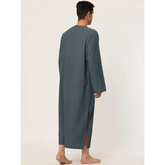 Lars Amadeus Men's Night Sleep Cotton Side Split Long Gown with Pockets image {3}
