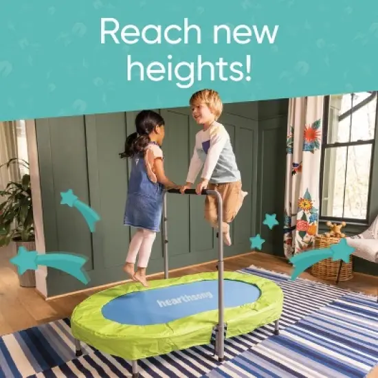 HearthSong Jump2It Indoor Trampoline with Adjustable Handle - Blue/Green image {1}