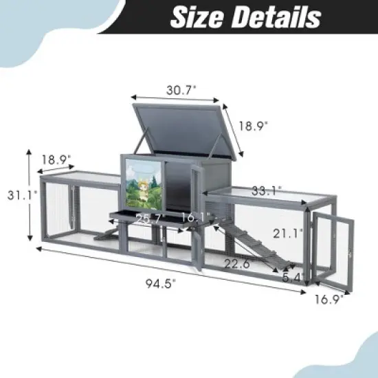 SEVOBAL Pet Crates and Houses Large 2 Story Outdoor Rabbit Hutch Dual Runs Resting Room Sun Roof Pull Out Tray for Patio, Gray, 94.5"*18.9"*31.1" image {2}
