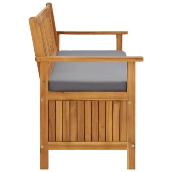 vidaXL Patio Storage Bench with Cushion 58.3" Solid Acacia Wood image {2}