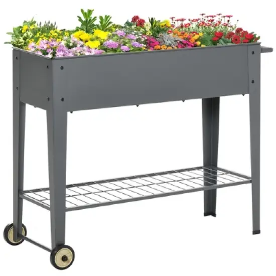 Outsunny 41" x 15" x 32" Raised Garden Bed Elevated with 2 Wheels, Bottom Shelf for Storing Tools, & Water Drainage Hole image {6}