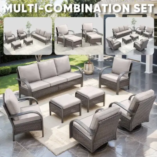 Gymojoy Outdoor 2 Pieces Patio PE Rattan Ottomans with Removable Cushions image {7}