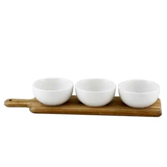 Gibson Gracious Dining 3 Peice Tidbit Bowl Set on Wood Paddle image {1}
