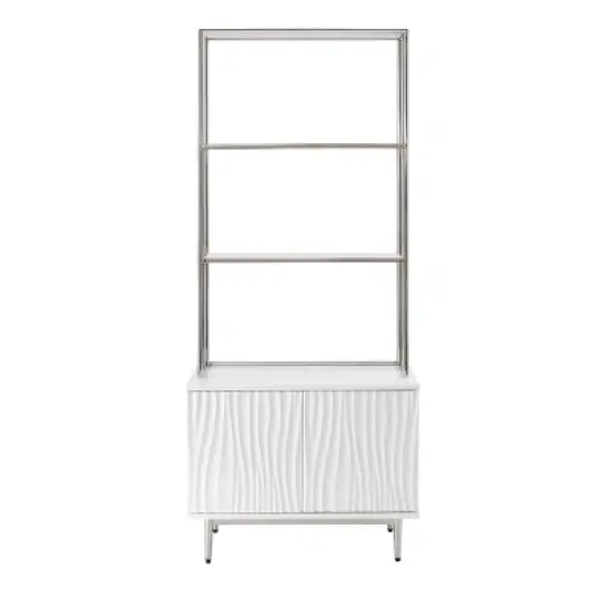 70" Waves Coastal Bookcase with Storage Cabinet Glossy White - Treasure Trove Accents image {1}