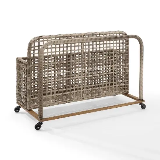 Ridley Outdoor Wicker & Metal Pool Storage Caddy - Gray - Crosley image {6}