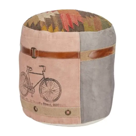 Cotton Pouf Featuring A Screenprinted Bicycle Illustration With Script - Olivia & May image {2}