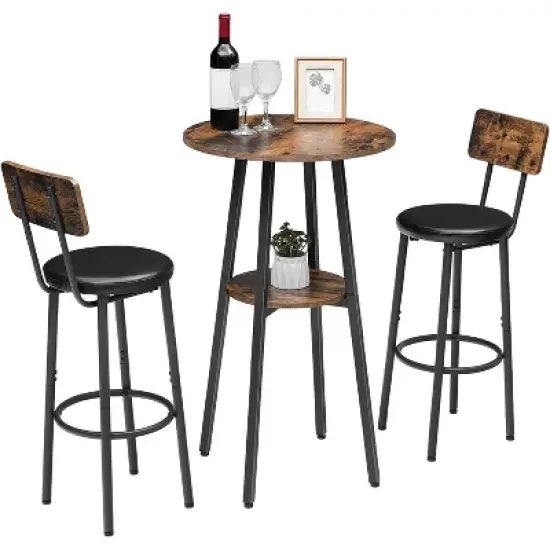 Round coffee table with double-layer storage. 37.4-inch-high legs make it ideal for compact spaces, also suitable as a bar table. Brown. image {8}