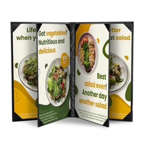 WeChef 5 Pack Menu Covers 8.5 x 14" 6 Views Faux Leather Cafe Restaurant Bars Black image {2}