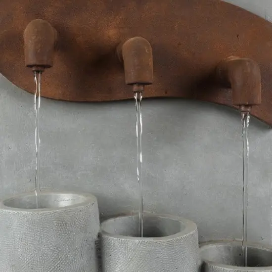 LuxenHome Gray Cement Pots and Rectangular Column Outdoor Fountain with LED Lights image {4}