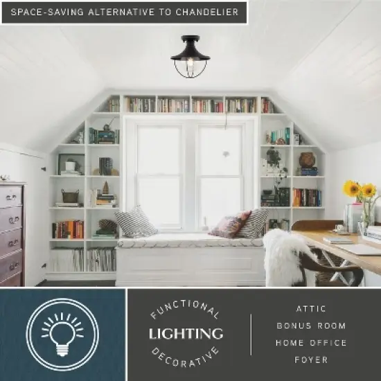 VAXCEL Dunlap Textured Black Coastal Outdoor Flush Mount Ceiling Light Clear Glass image {2}