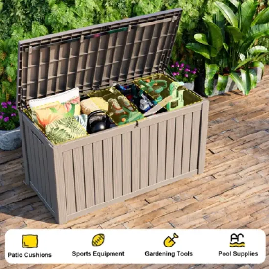 INFURNIC Deck Boxes, Outdoor Patio Storage Box with Large Storage Capacity for Storage Patio Furniture Garden Tools, Brown, 54.2"*26"*28.7" image {1}