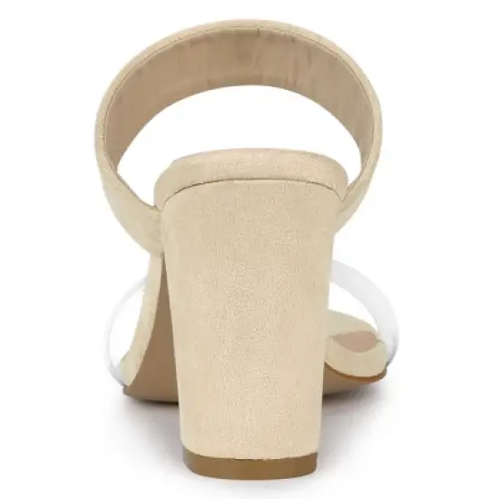 Allegra K Women's Dual Clear Strap Block Heels Slides Sandals image {3}