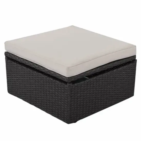 4pc Outdoor Wicker Rectangle Daybed with Canopy & Cushions - Beige - GODEER image {13}