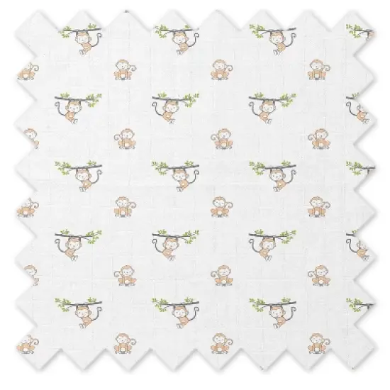 Bacati - Happy Monkeys Gray/Biege Muslin 4 pc set of Bibs & Burp Cloths Set image {3}