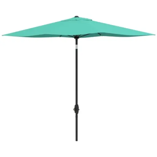 Outsunny 6.5' x 10' Rectangular Market Umbrella, Patio Outdoor Table Umbrella with Crank and Push Button Tilt, Teal image {2}