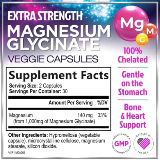 Magnesium Glycinate - 1000mg High Absorption Chelated Magnesium Supplement for Sleep, Muscle, Nerve & Heart Support - 60 Capsules By Hello Lovely! image {1}