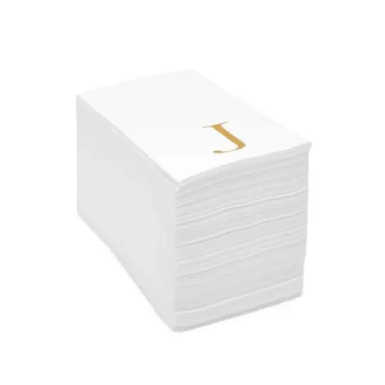 Sparkle and Bash 100 Pack Gold Foil Initial Letter J White Monogram Paper Napkins for Dinner Party, 4 x 8 In image {4}