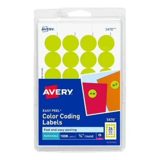 Avery Easy Peel Laser Color Coding Labels 3/4" Dia. Neon Yellow 24/Sheet 538090 image {5}