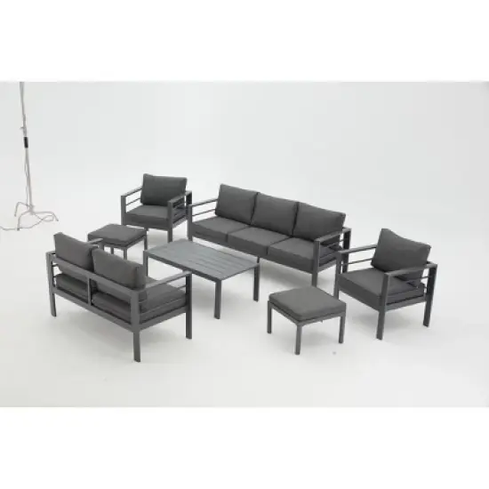 Cesicia 7-Piece Patio Sofa Set with Coffee Table for Backyard, Porch & Poolside，Black Frame and Brown Cushions image {10}