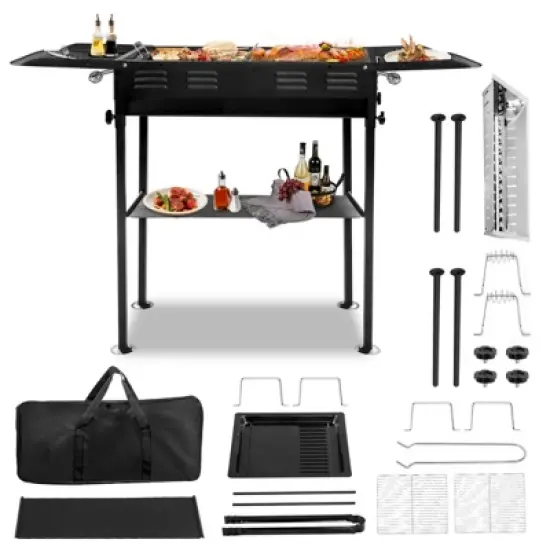 SEVOBAL Grill Cookware Portable Grill, 2-in-1 Pan and Grill Design, Adjustable Height, Foldable for Camping, Backyard BBQs, Black, 26.18"*7.28"*12" image {5}