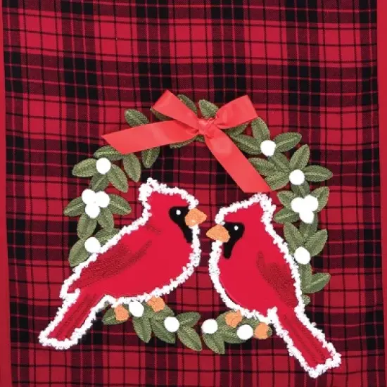 C&F Home Christmas Holiday Red Cardinal w/ Wreath Red & Black Plaid Cotton Table Runner 13" x 72" image {2}