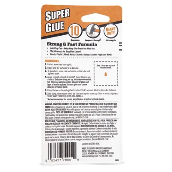Gorilla Super Glue, Dries Clear - Case of 4 - 0.53 oz image {2}
