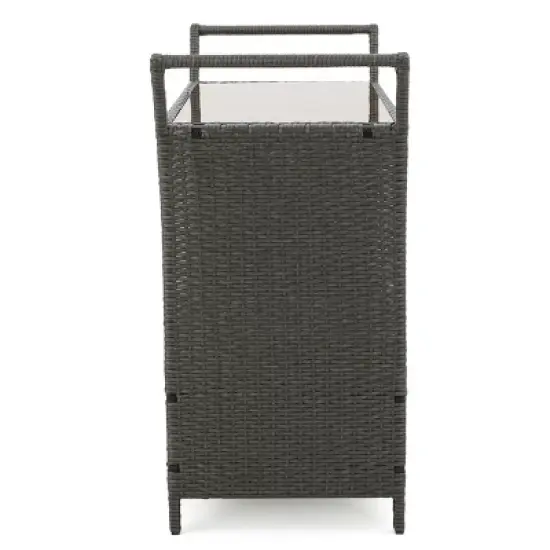GDFStudio Lourdes Outdoor Wicker and Aluminum Serving Bar Cart image {3}