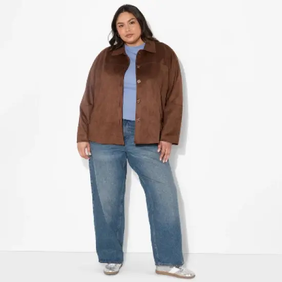 Women's Pointed Collar Faux Suede Chore Coat - Wild Fable&trade; Brown image {4}