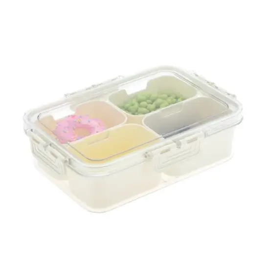 Unique Bargains Rectangle Fridge Food Storage Containers 4 Compartment White Transparent 1 Set image {6}