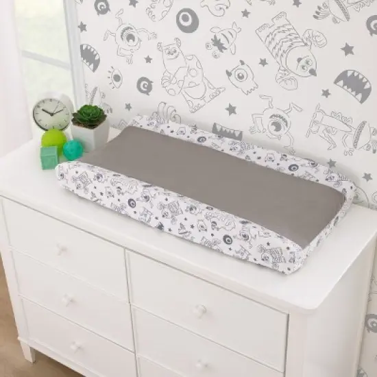 NoJo Disney Monsters, Inc. Cutest Little Monster Gray, and White Contoured Changing Pad Cover image {1}