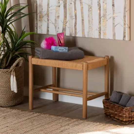 Saura Wood Hemp Accent Bench Oak Brown - Baxton Studio image {1}