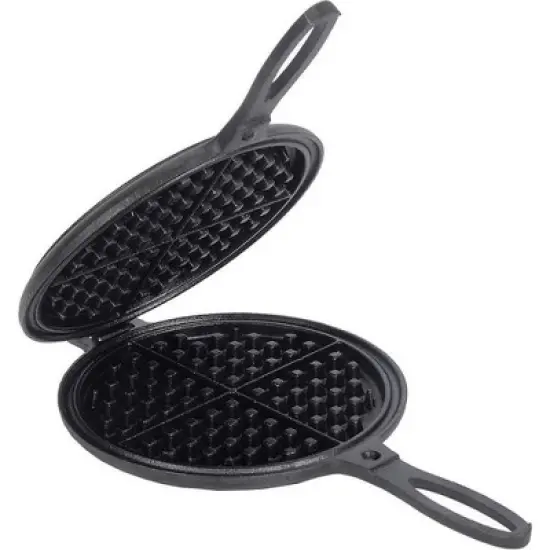Lehmans Cast Iron Waffle Maker - Two Piece Hinged Non-Electric Waffle Iron for Stovetop or Grill Makes 7 inch Round Waffles - Non-Drip Double Rim - 8 image {4}