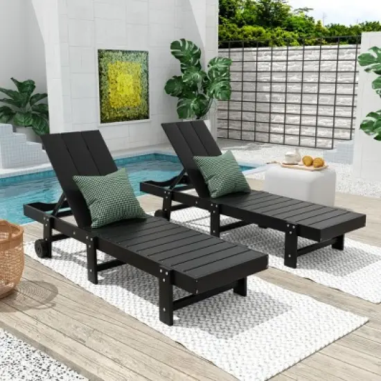WestinTrends Ashore Modern Poly Reclining Chaise Lounge With Wheels (Set of 2pcs) image {3}