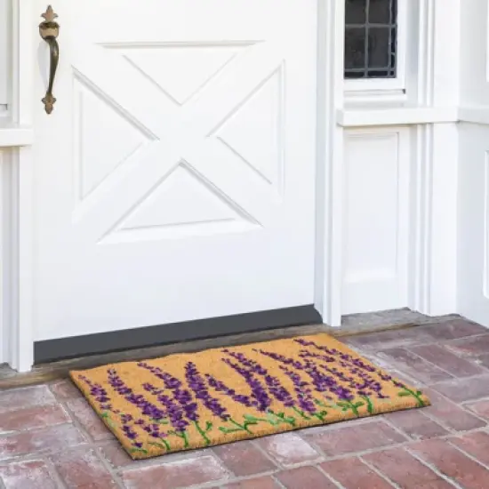 Juvale Floral Spring Coir Door Mat for Front Door, Entryway, 17x30 Lavender Flower Outdoor Welcome Mat for Garden, Garage, Patio, Home, Porch Decor image {1}
