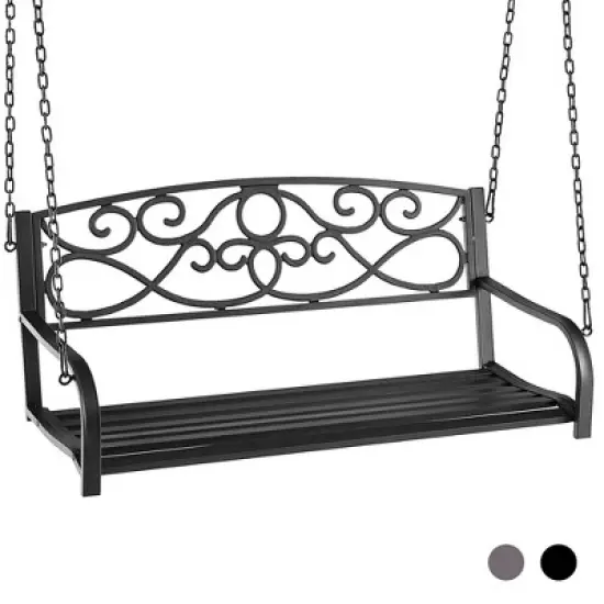 Tangkula Patio Hanging Porch Swing Outdoor 2-Person Metal Swing Bench Chair w/ Chains image {10}