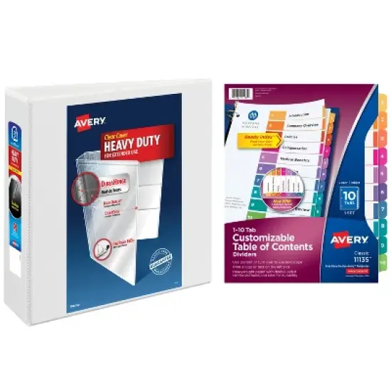 Avery Heavy-Duty View 3 Ring Binder with 3 Inch Rings, 10 Tab Customizable Table of Contents Binder Dividers, Office Supplies Set (01678) image {7}