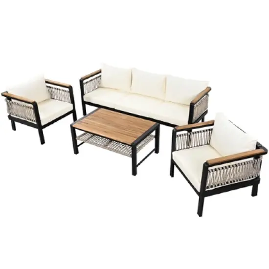 4-Piece Outdoor Sectional Sofa Set, 5-Person Patio Conversation Set with Cushions & Coffee Table - ModernLuxe image {9}