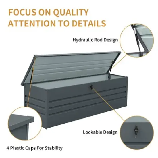 Cesicia 260 Gallon Metal Outdoor Deck Box Waterproof, Lockable Large Patio Storage Box, for Pool Accessories, Garden Tools, Dark Gray image {3}