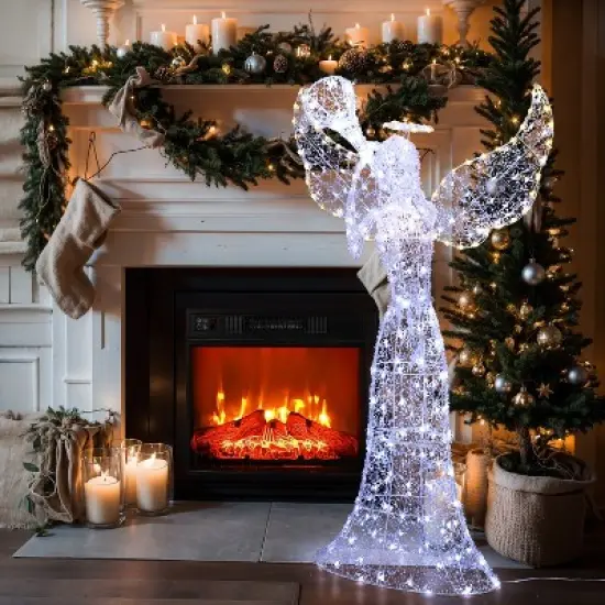 LuxenHome 5Ft Angel Playing Trumpet Outdoor Holiday Decoration with Lights White image {4}