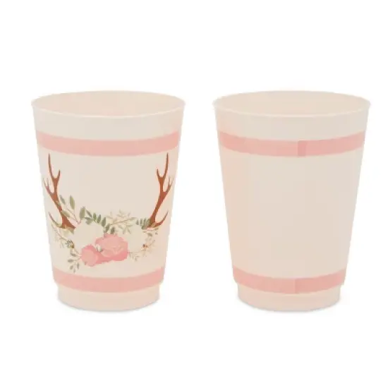 Sparkle and Bash 16 Pack Pink Plastic Floral Tumbler Cups for Oh Deer Girl Baby Shower (16 oz) image {5}