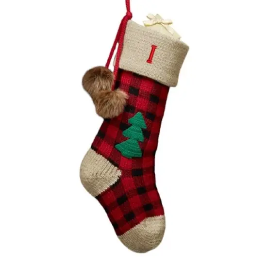 Personalization Mall Plaid Embroidered Initial Jumbo Knit Christmas Stocking image {11}