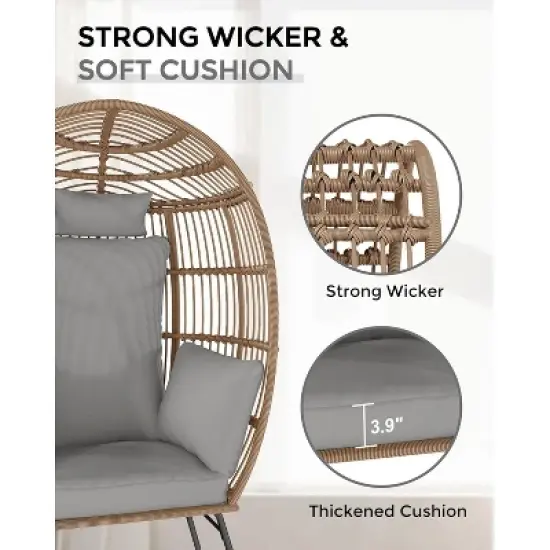Wicker Egg Chair with Ottoman Oversize Egg Shaped Lounge Chair with Thick Cushion Comfy Egg Rattan Seat for Indoor Outdoor image {2}